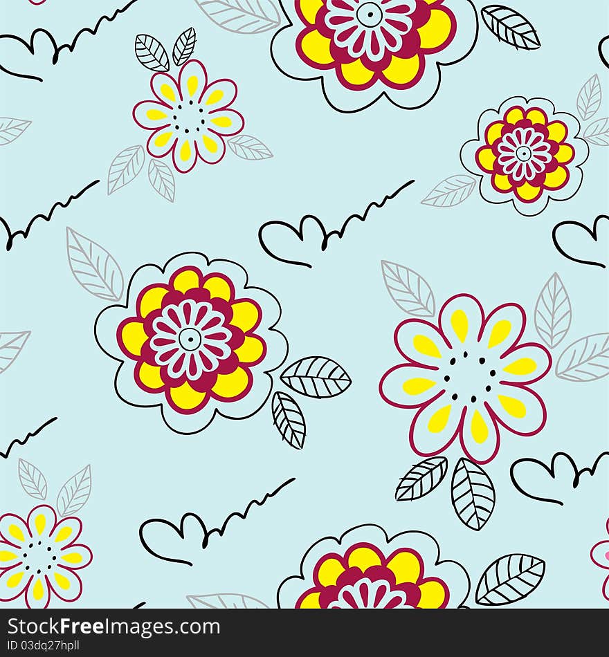 Seamless pattern with yellow flowers