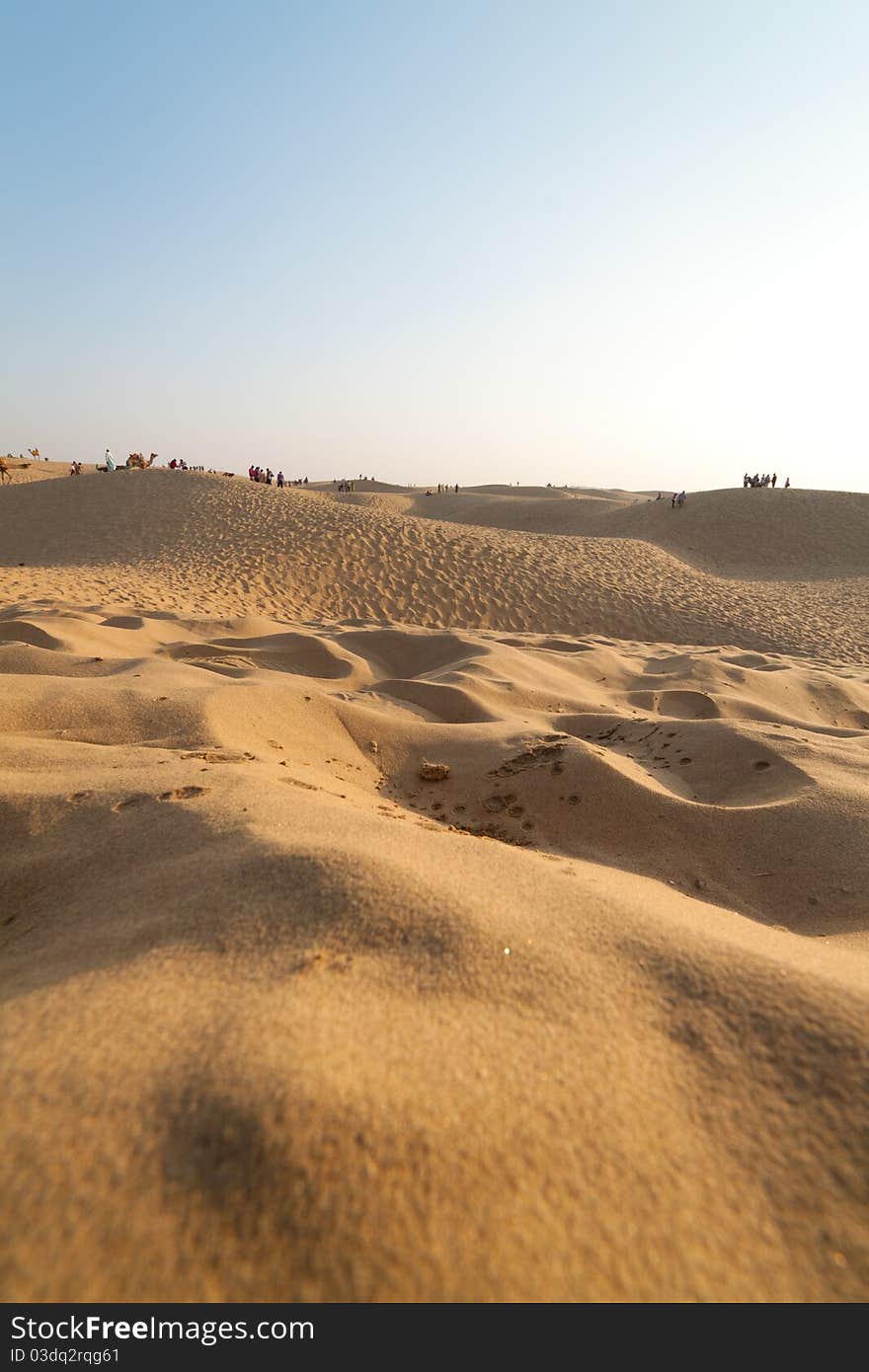 The sand dunes in Bikaner, Rajasthan. The temperatures in this areas are super hot during day and extremely cold during night. The sand dunes in Bikaner, Rajasthan. The temperatures in this areas are super hot during day and extremely cold during night.