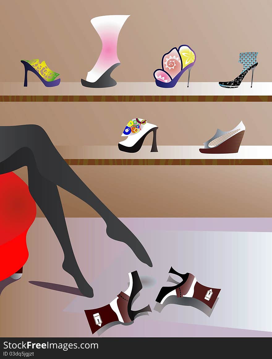 Background with woman legs and shoes.