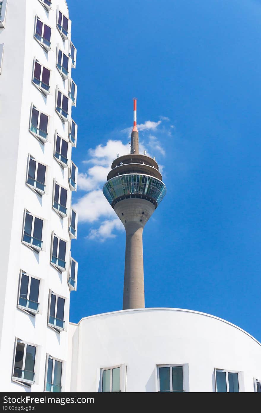 Rheinturm tower Dusseldorf on a sky background. Germany