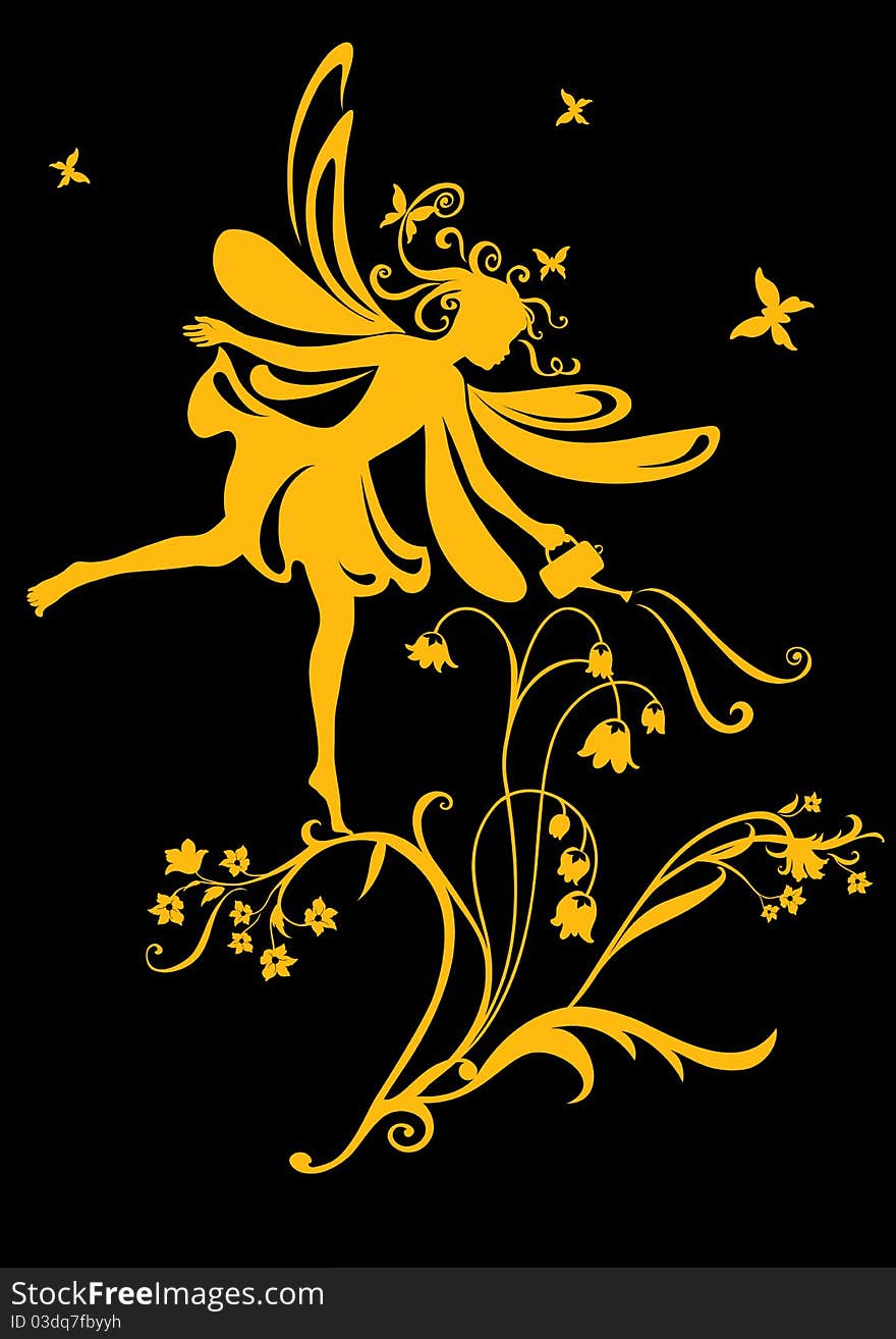 Vector Illustration Silhouette of funky fairy on flower pattern design. Vector Illustration Silhouette of funky fairy on flower pattern design