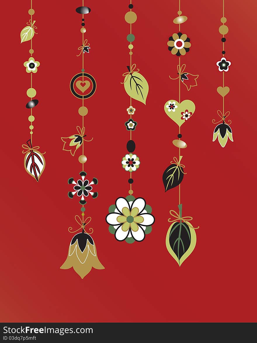 Vector Illustration of Decorative Wind Chimes with floral ornament design