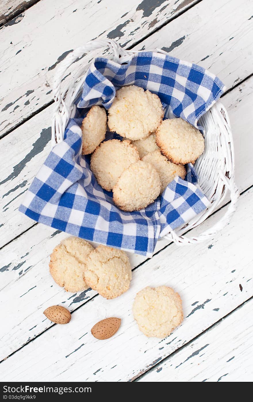 Biscuits in the basket with a checkered napkin