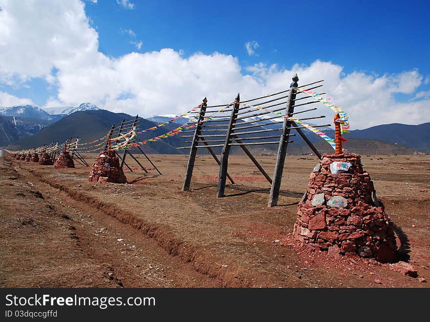 The Wooden shelves and the buddhist rubbles in shangri-li. The Wooden shelves and the buddhist rubbles in shangri-li