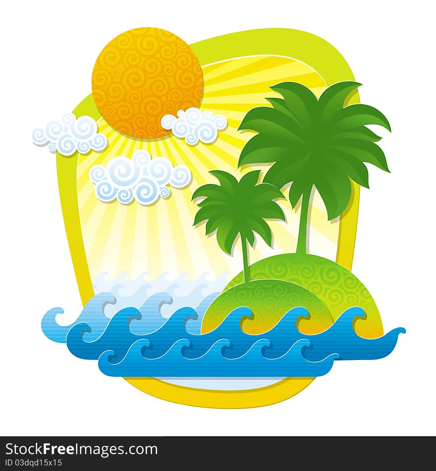 Illustration With Tropical Landscape