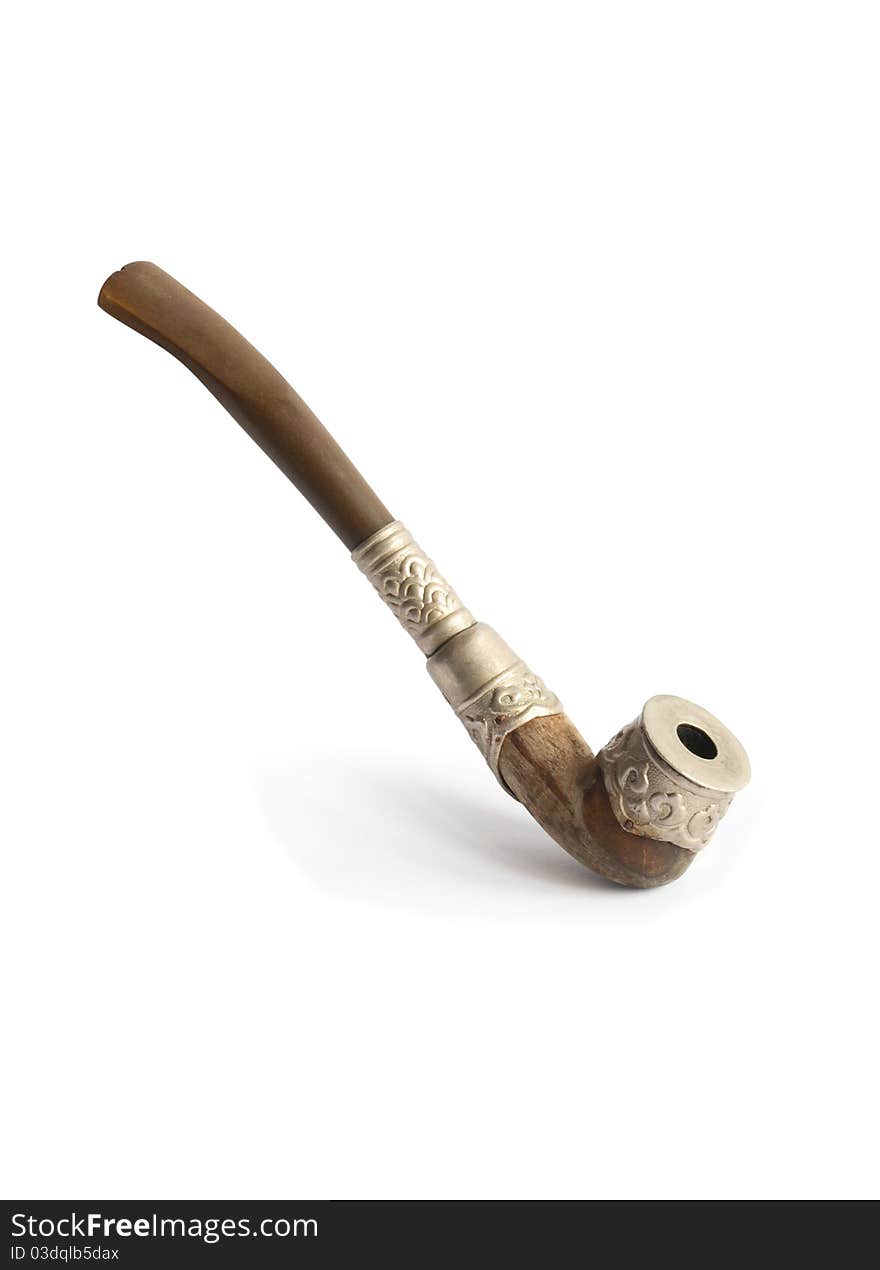 Old vintage tobacco pipe isolated on white background with clipping path. Old vintage tobacco pipe isolated on white background with clipping path