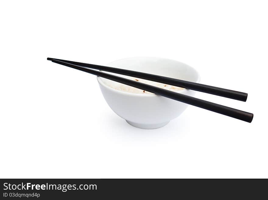 Bowl of rice with chopsticks