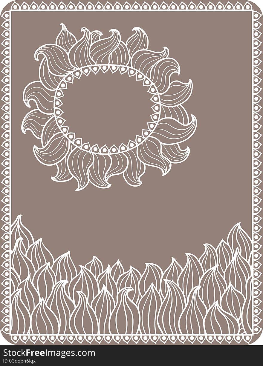 White decorative patterns on a brown background