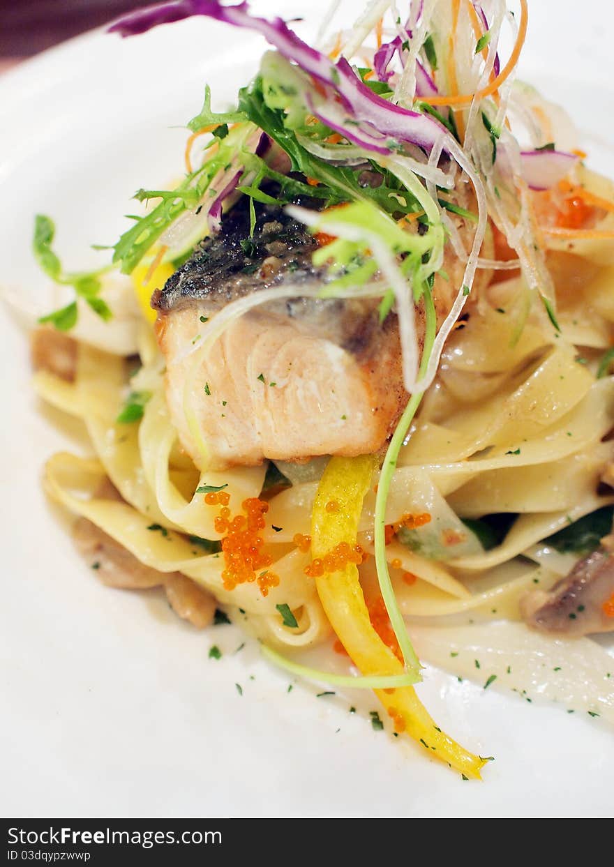 Fettuccine With Grilled Salmon