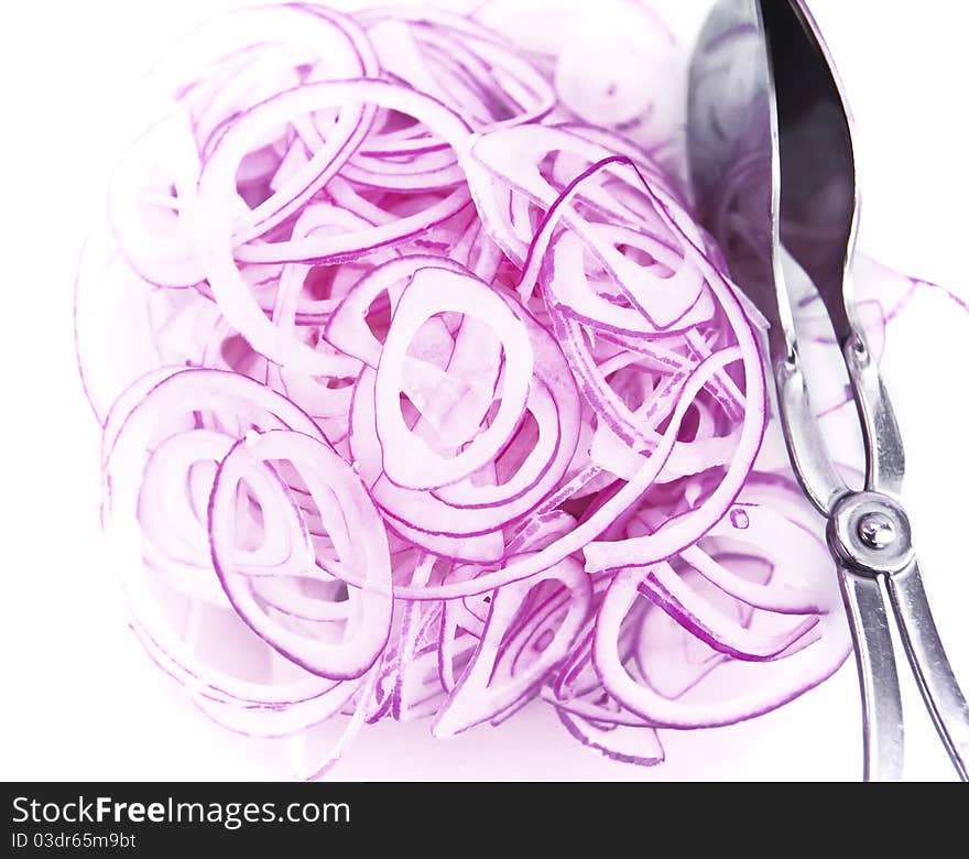 Sliced red onions for cooking