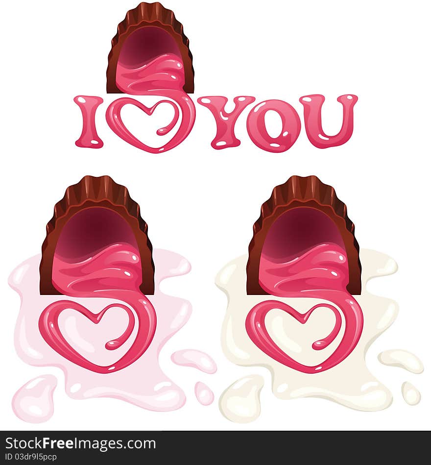 Heart shaped chocolate pralines. Vector illustration.