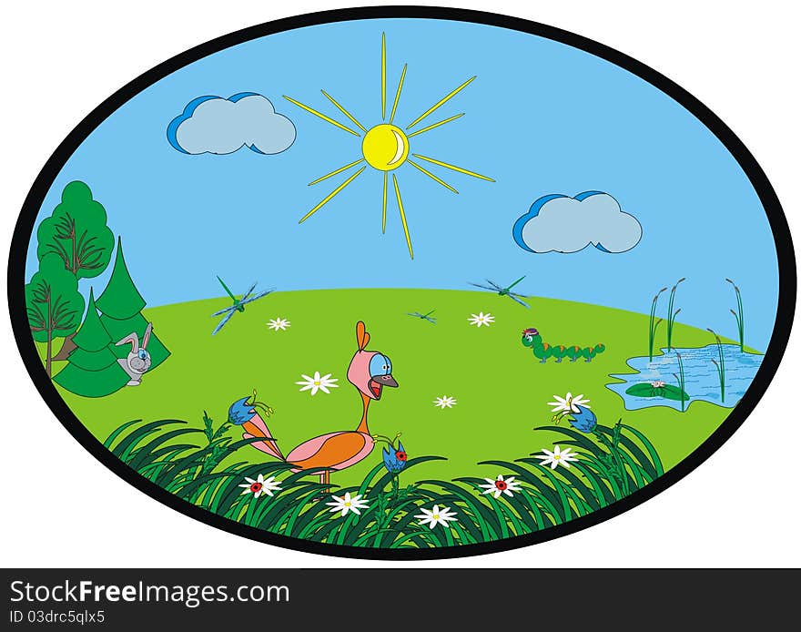 Vector illustration depicting cartoon forest glade