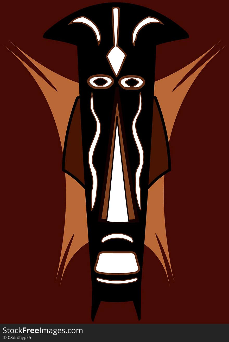 Illustration of an abstract tribal mask with African colors