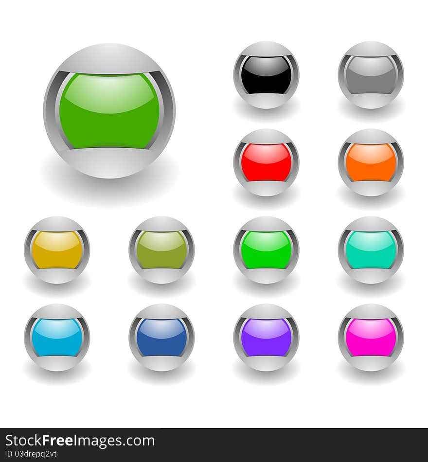 Colored buttons set isolated over white