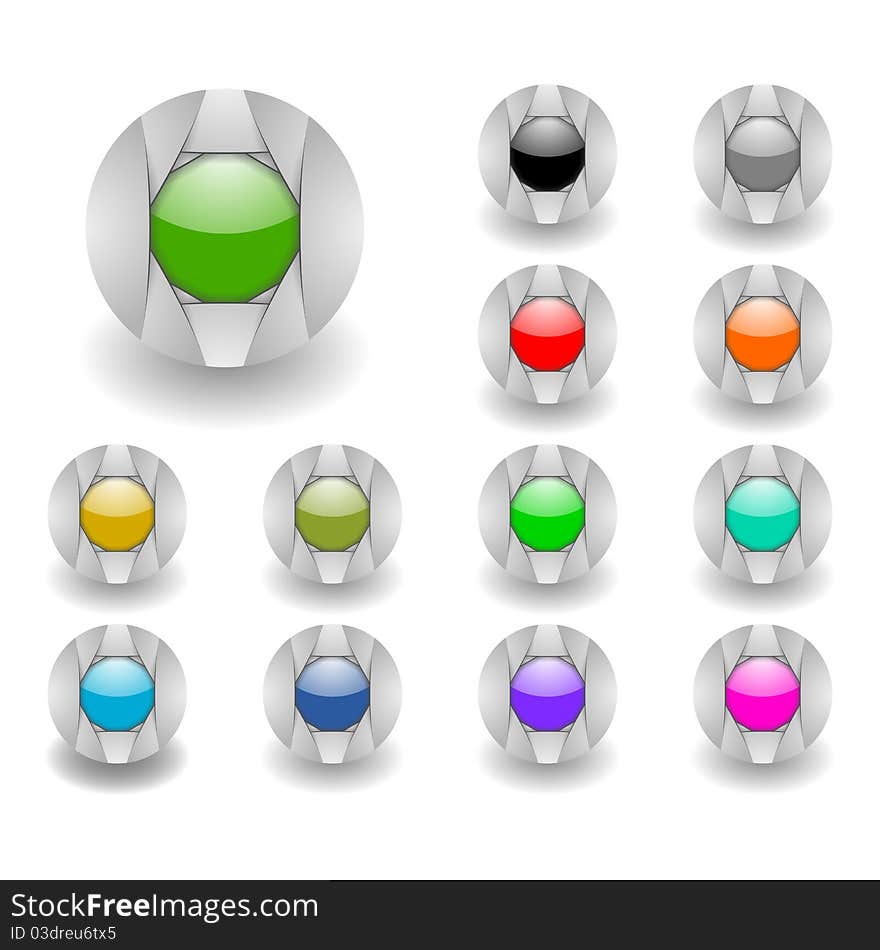 Colored buttons set isolated over white