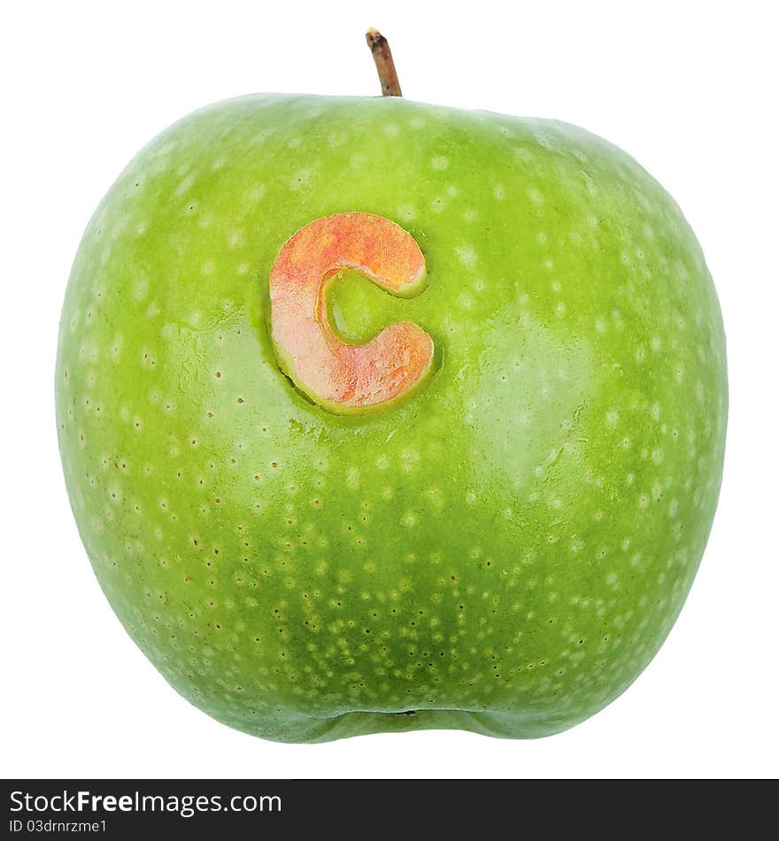 Fresh green apple with C on it