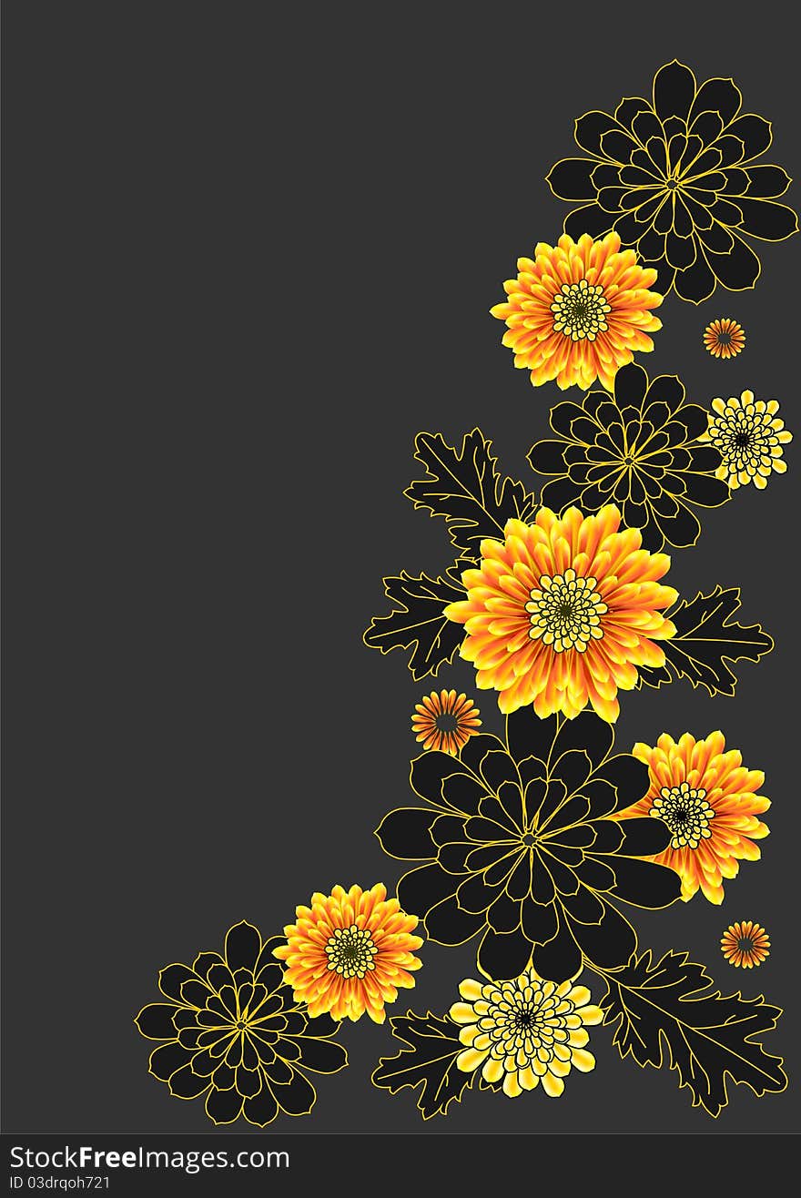 Dark gray background with stylized flowers. Dark gray background with stylized flowers