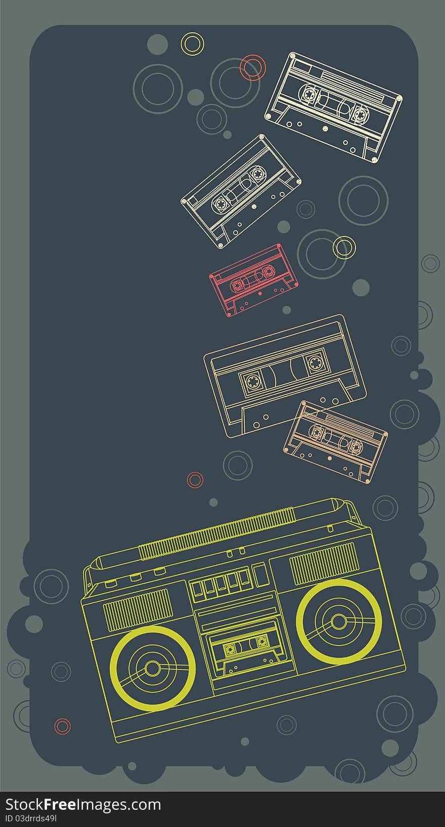 Music banner with old recorder and cassettes. Vectorian illustration. Music banner with old recorder and cassettes. Vectorian illustration