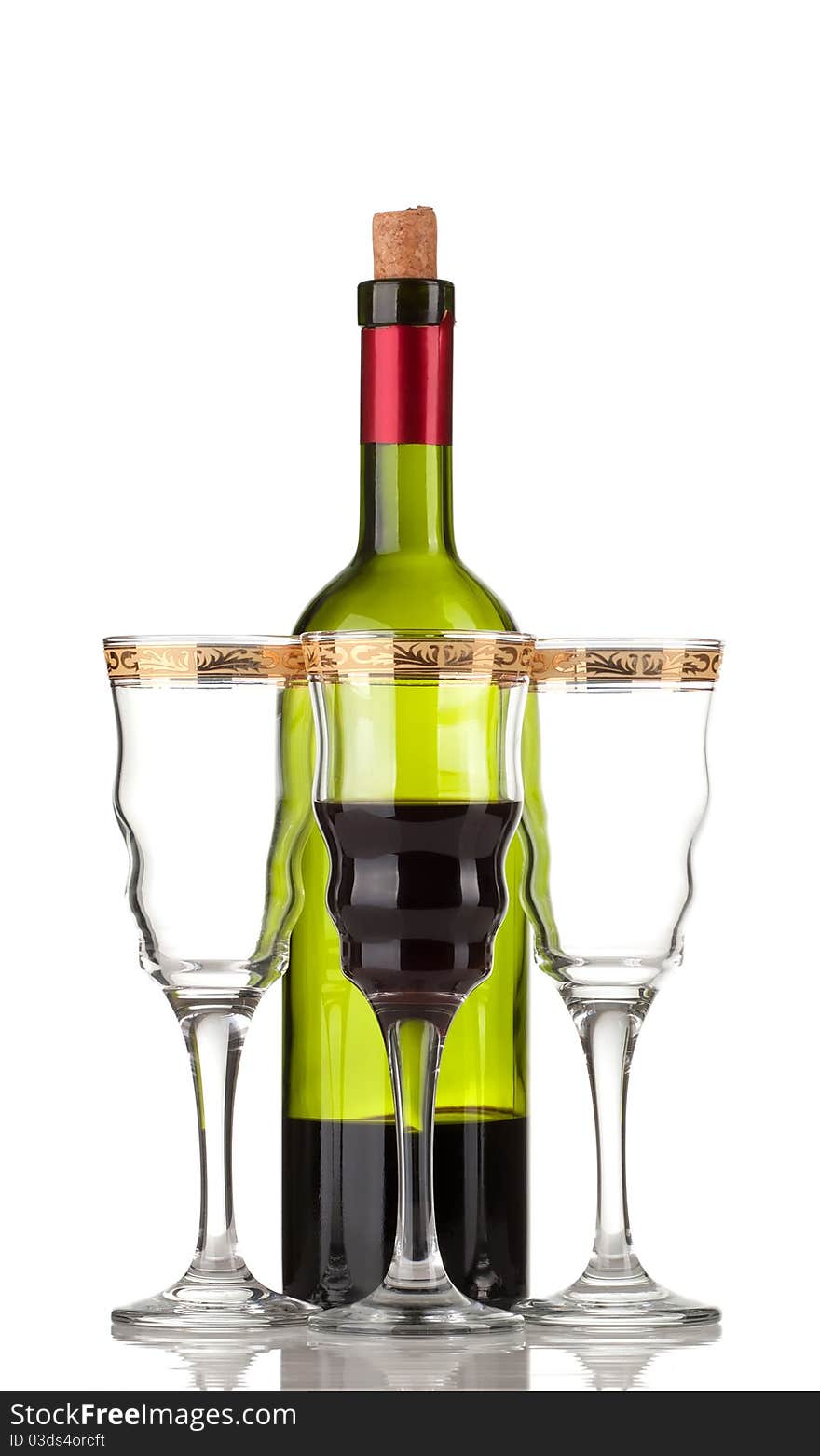 Wine bottle and wineglass