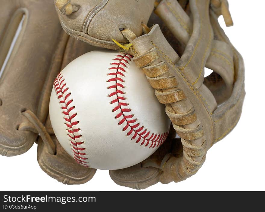 Closeup Of Hardball In Baseball Glove