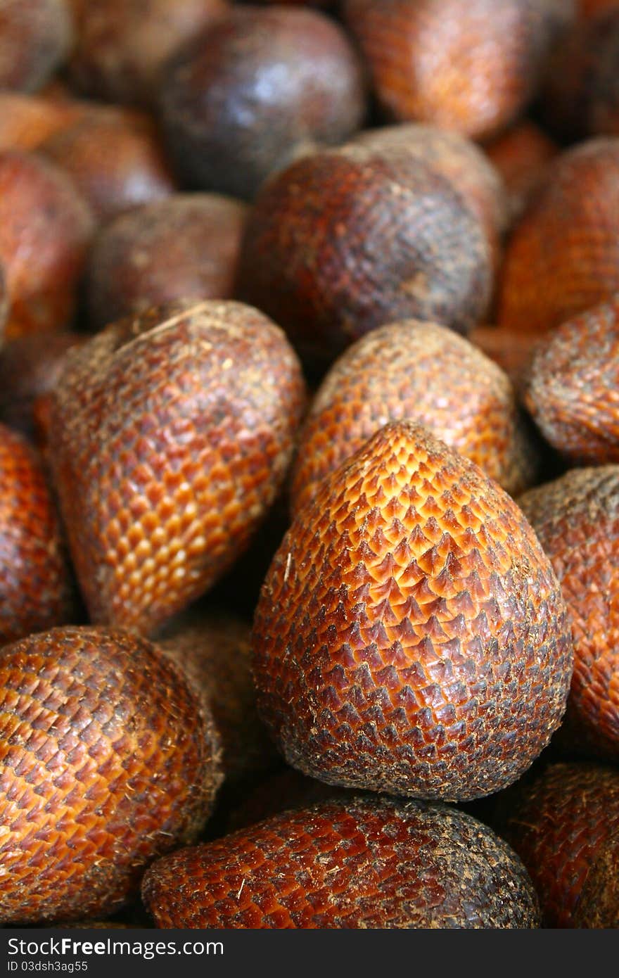 The Salak, also known as snake fruit due to the reddish-brown scaly skin, is a native fruit of Indonesia. The Salak, also known as snake fruit due to the reddish-brown scaly skin, is a native fruit of Indonesia.