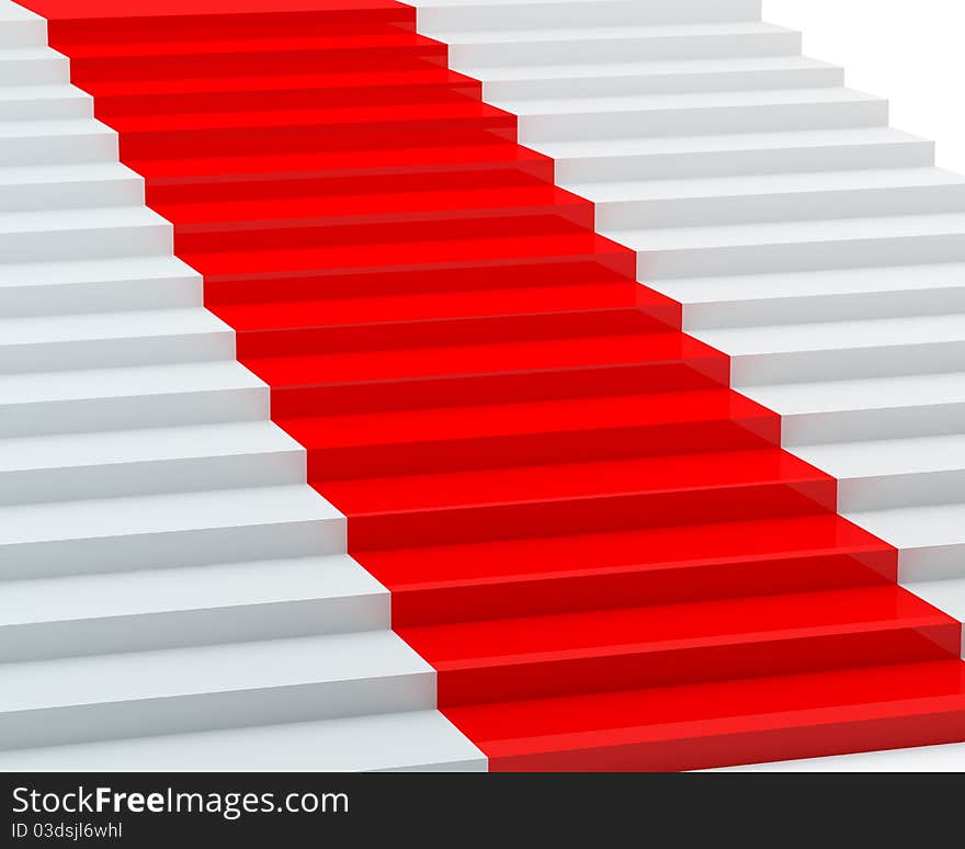 White steps with a red carpet