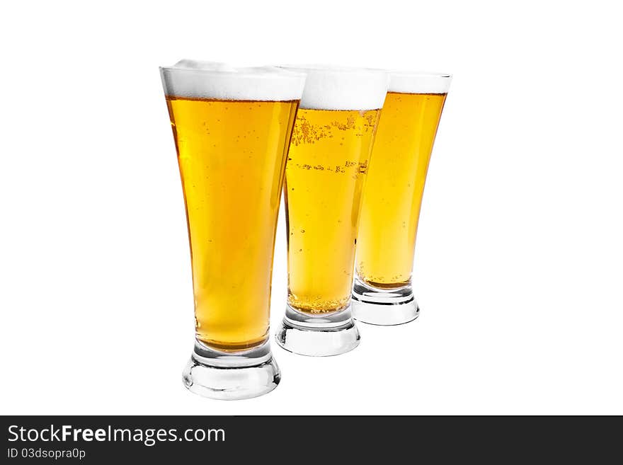 A row of beer pints isolated on white background