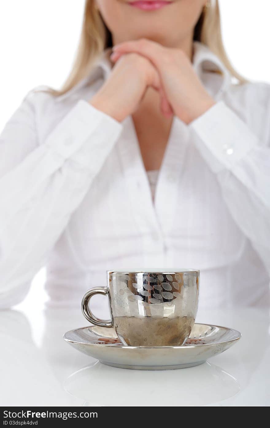 Pretty Woman Drinking Cup Of Espresso Coffee