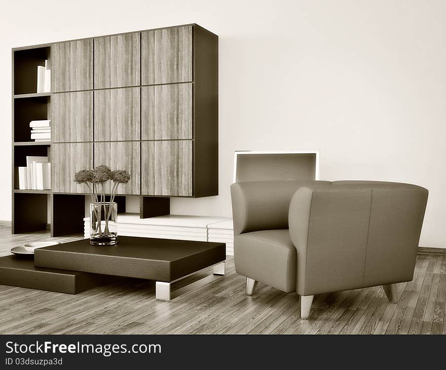 Modern interior room with nice furniture inside