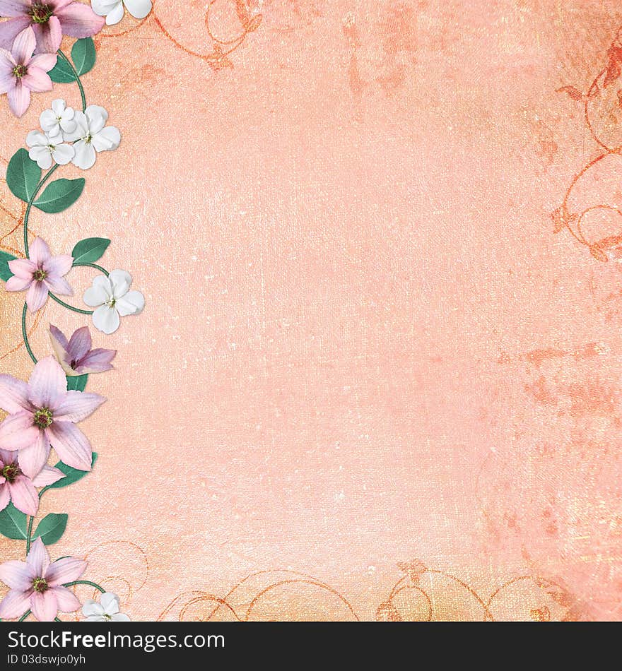 Summer background with flowers in scrap-booking style