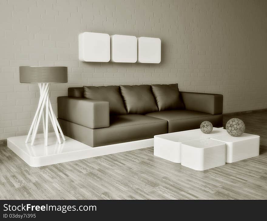 Modern interior room with nice furniture inside