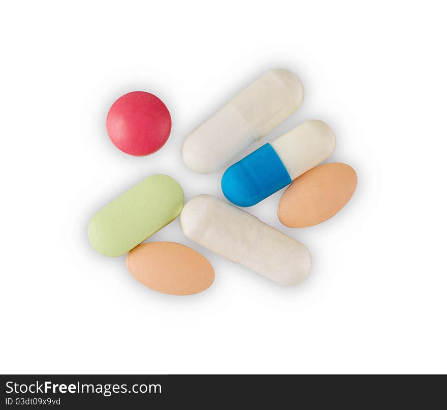 Pills macro isolated on white