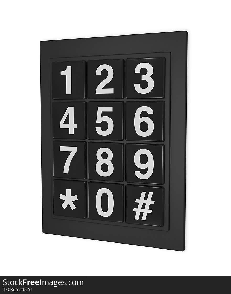 One 3d render of a keypad as that used on doors, phones and safes