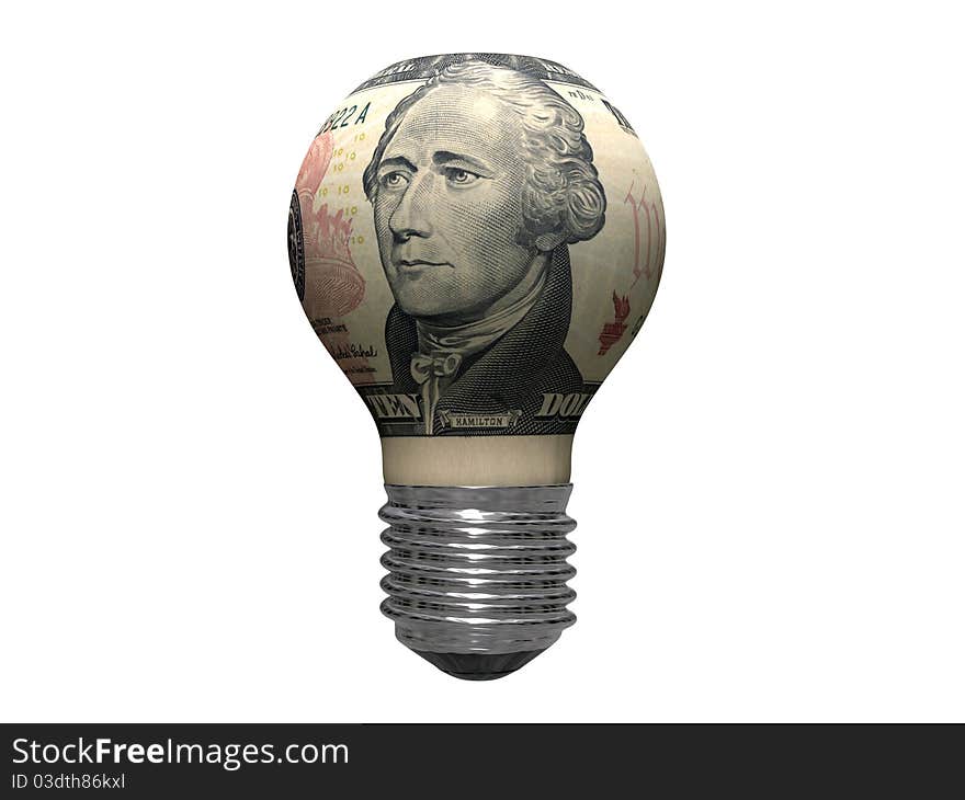 Ten dollar bulb isolated on white background