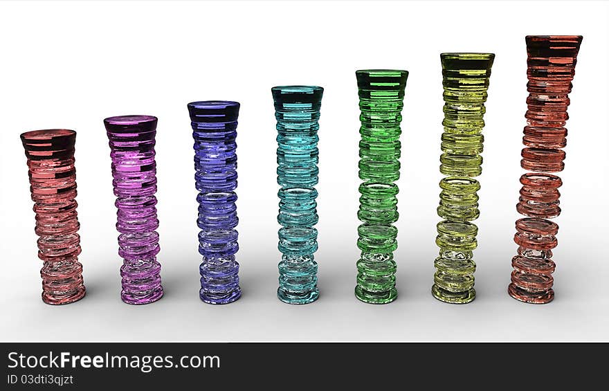 Abstract rendering of colored liquid columns. Abstract rendering of colored liquid columns