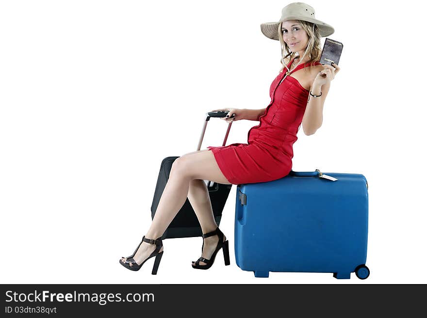 Smiling woman traveling with money and passport. Smiling woman traveling with money and passport