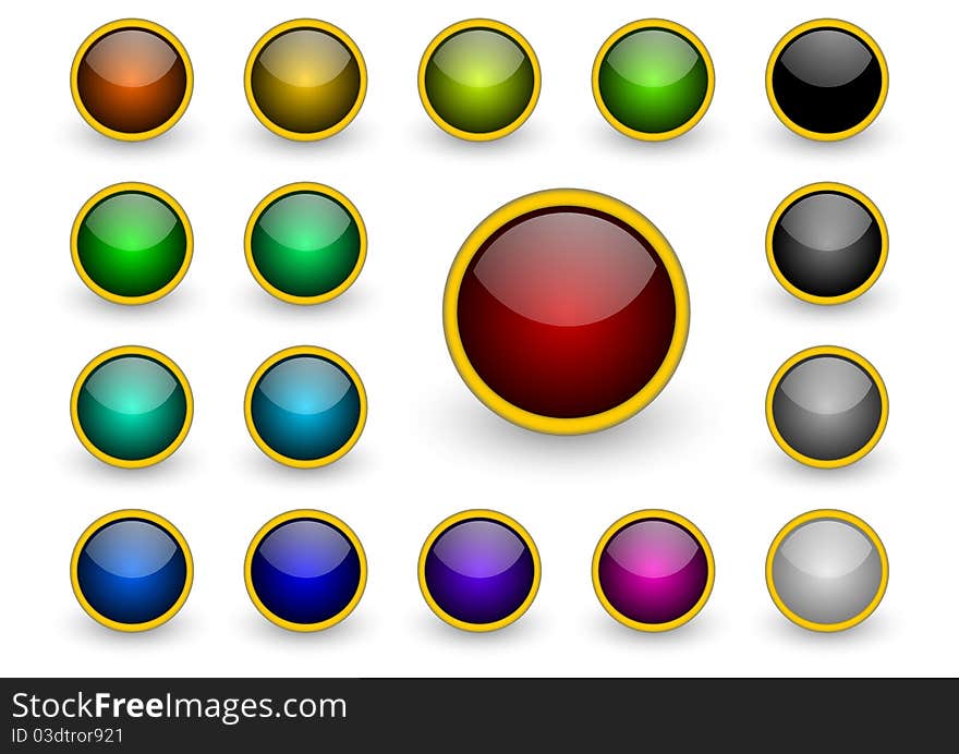 Colored buttons set isolated over white