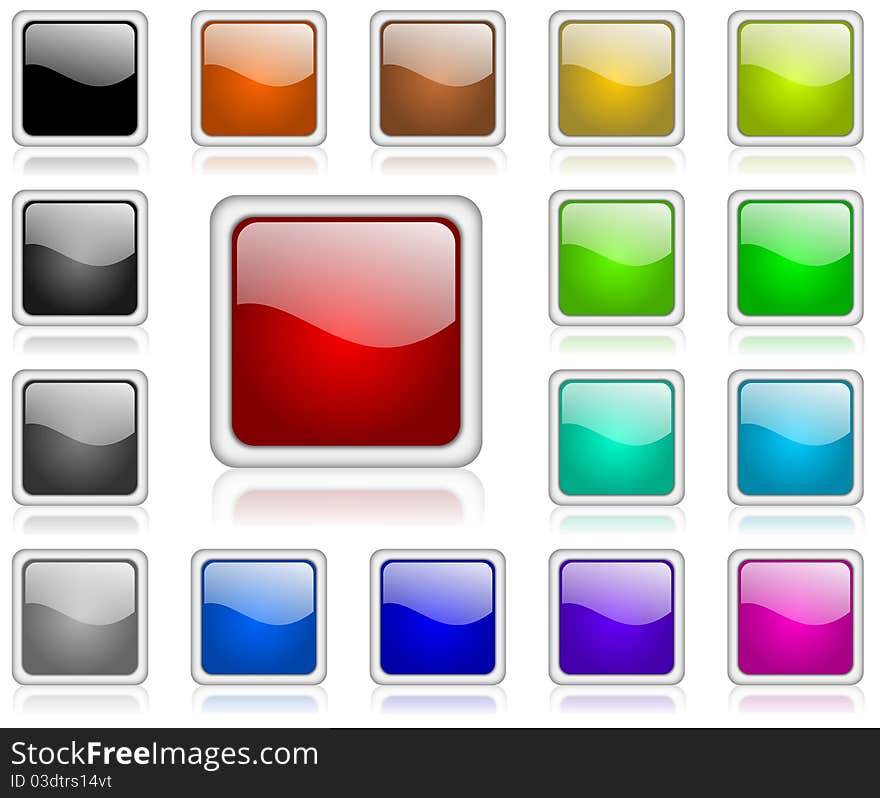 Colored buttons set isolated over white