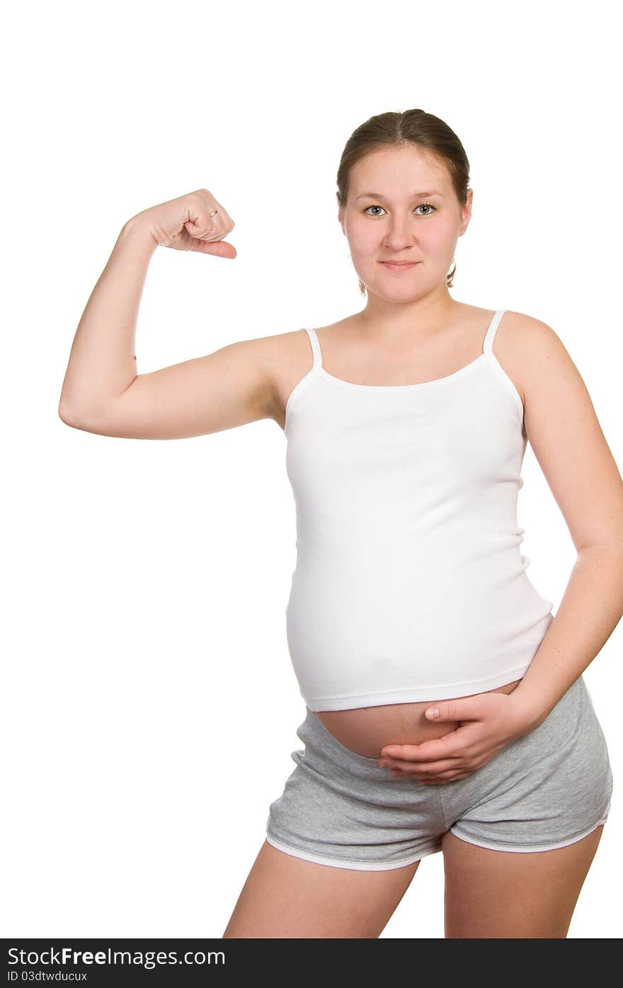 Fitness for pregnant woman over white. Fitness for pregnant woman over white