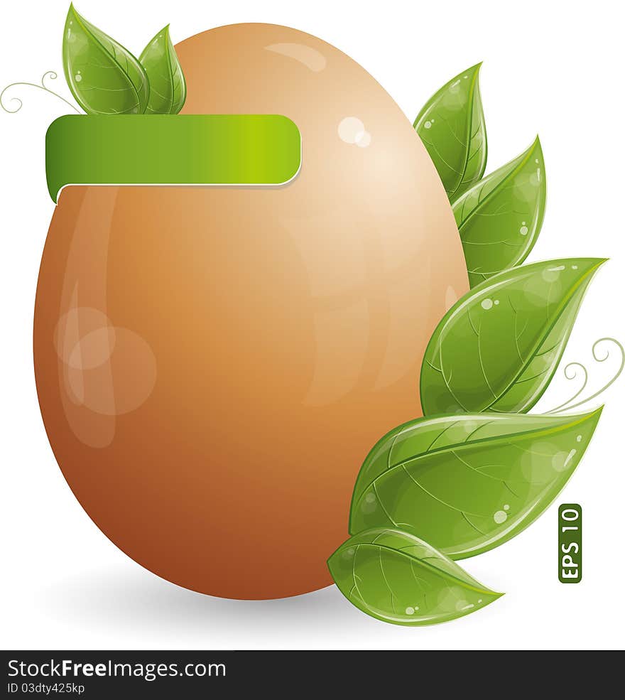 Easter egg with green leaves, eps-10