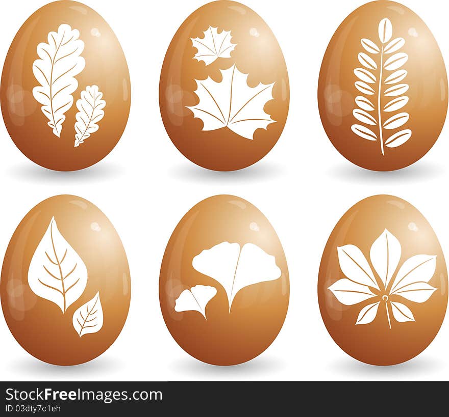 Easter egg with leaves, set, eps-10