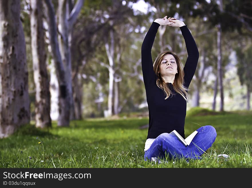 Young woman stretching