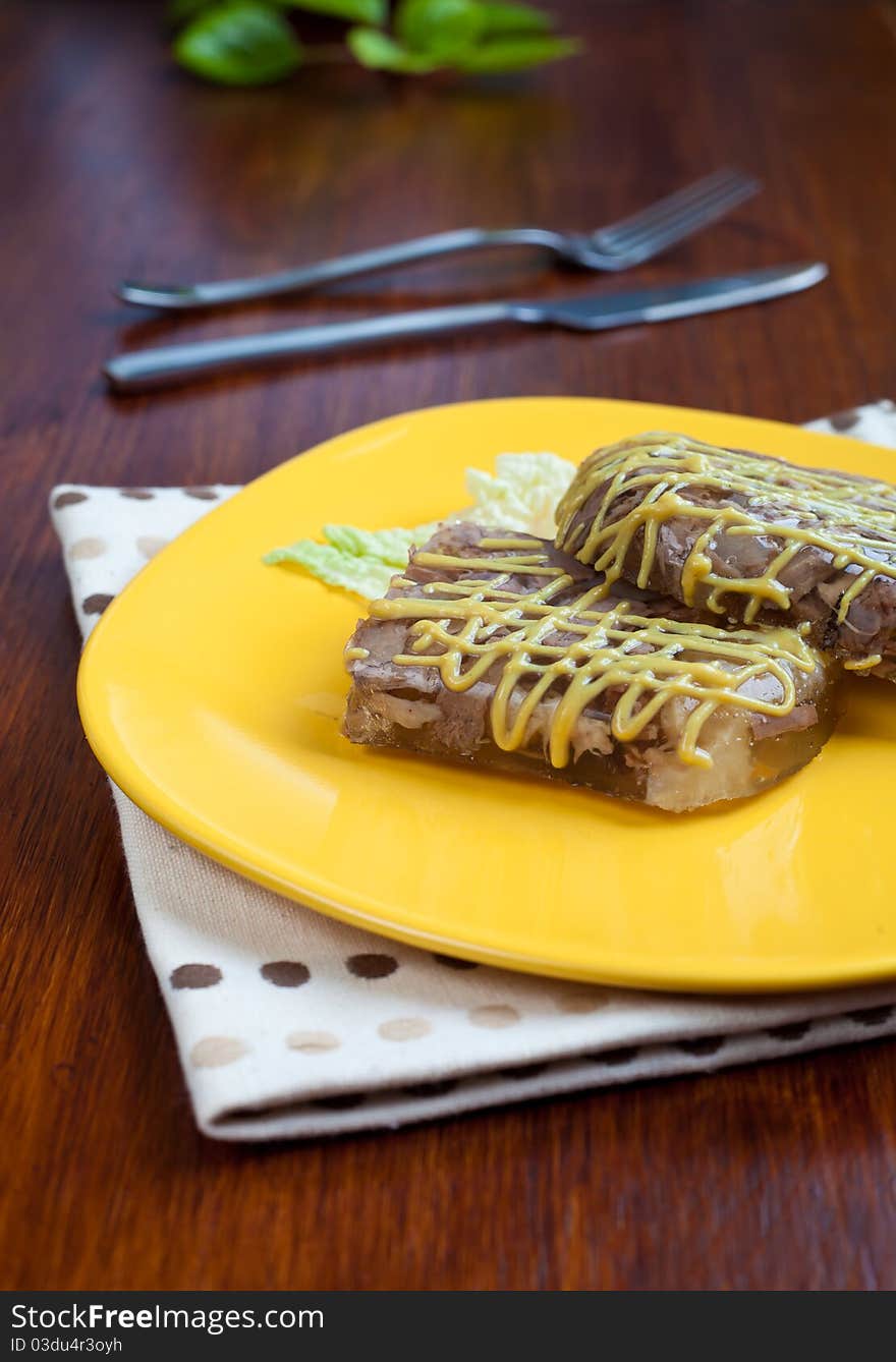 Russian traditional aspic with mustard. Russian traditional aspic with mustard