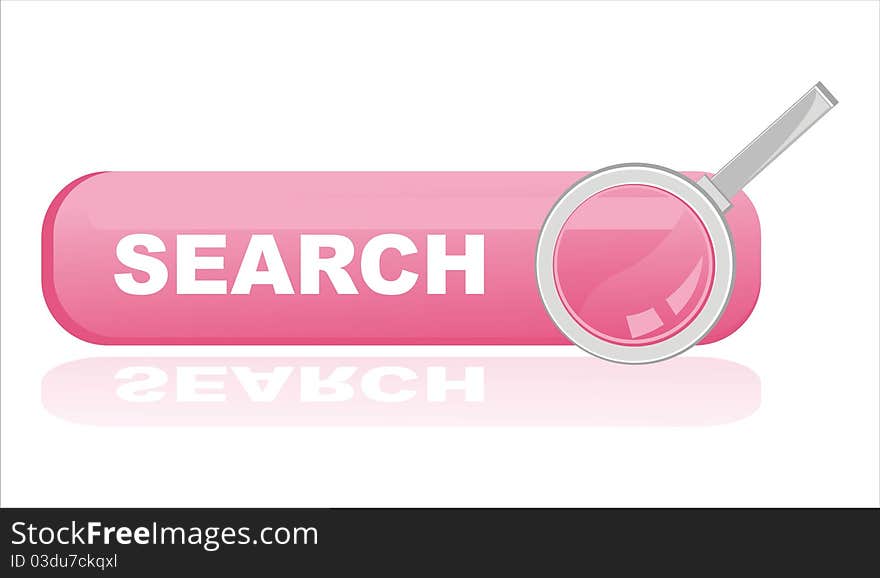 Glossy pink search banner with magnifying glass