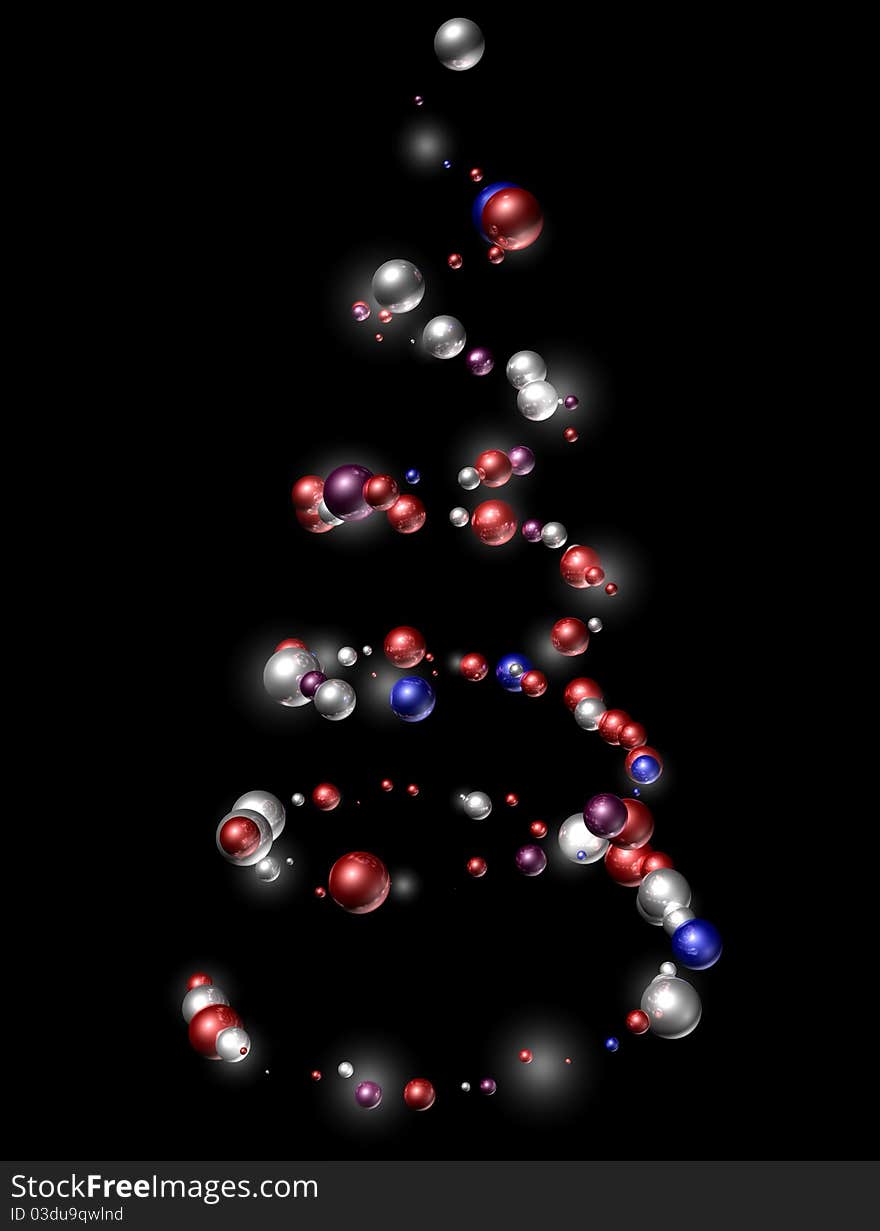 Christmas tree composed of balls on black