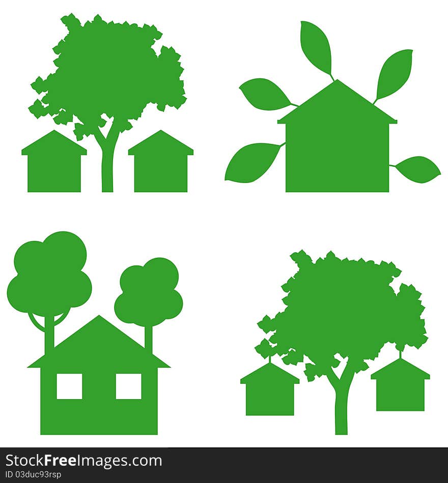 Illustration and contours of green houses icons