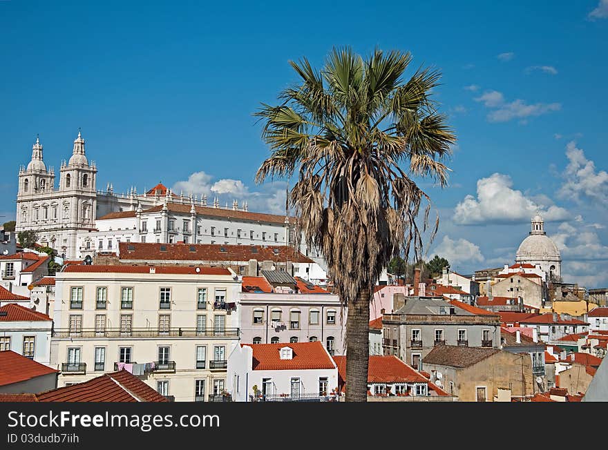 Portugal capital Lisbon city landscape architecture building rooftops