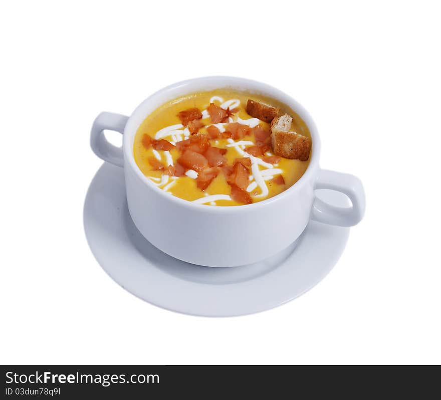 Soup photo in a bowl on a white background. Soup photo in a bowl on a white background