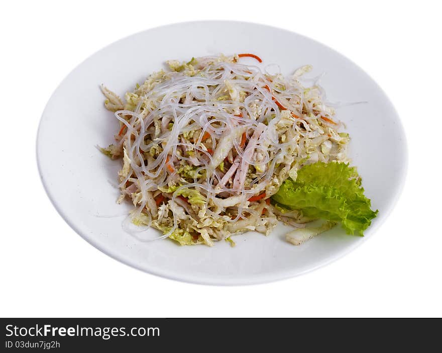 Juicy, fresh salad in a plate on a white background. Juicy, fresh salad in a plate on a white background