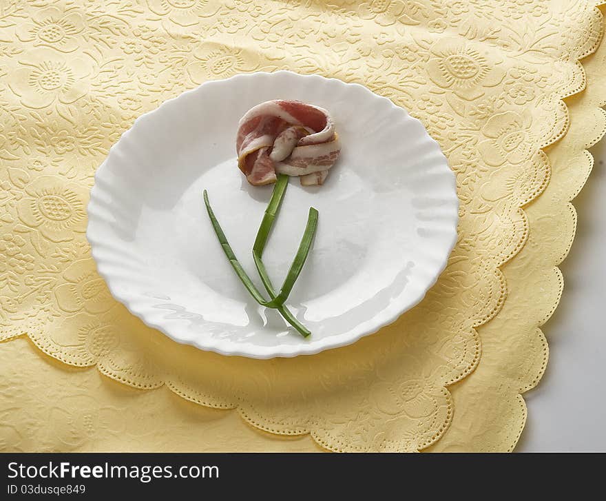 Bacon on the plate as flower